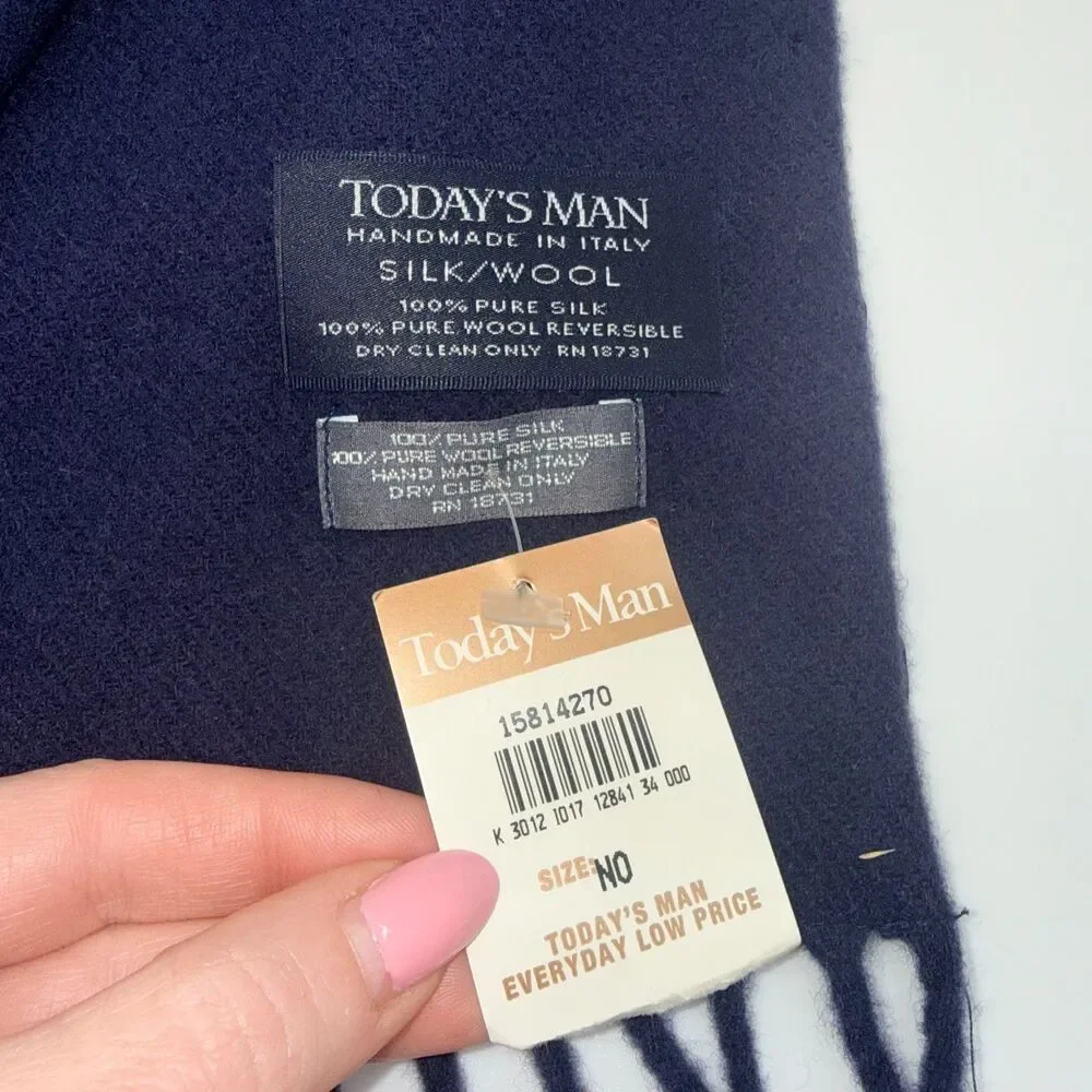 Todays Man Silk/Wool Fringed Paisley Scarf - Navy